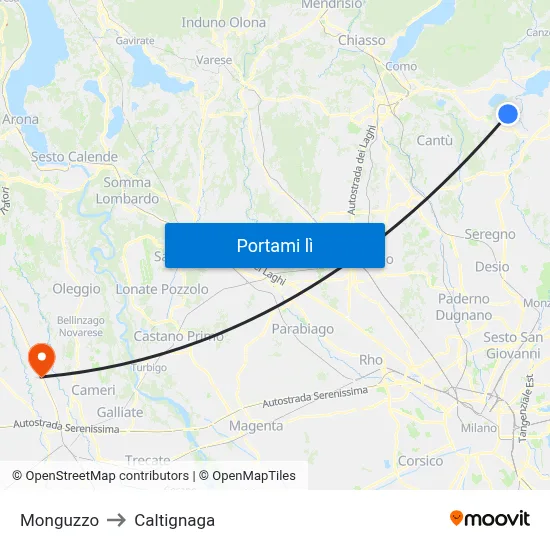 Monguzzo to Caltignaga map
