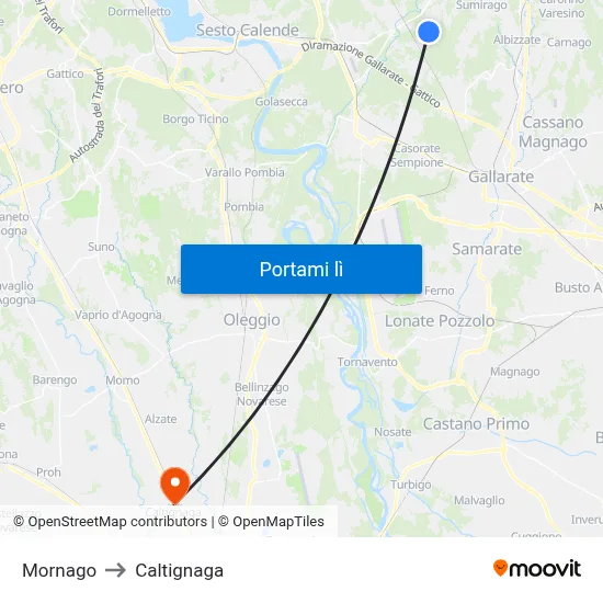 Mornago to Caltignaga map