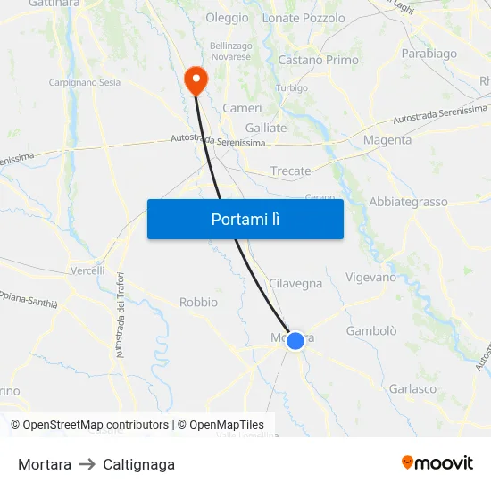 Mortara to Caltignaga map