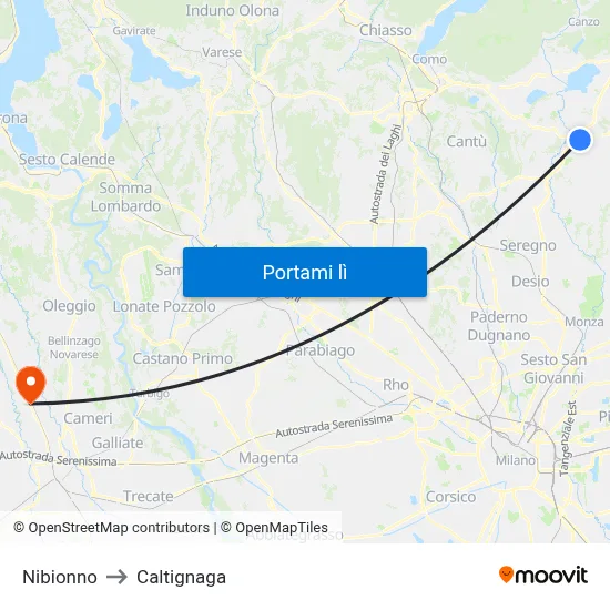 Nibionno to Caltignaga map