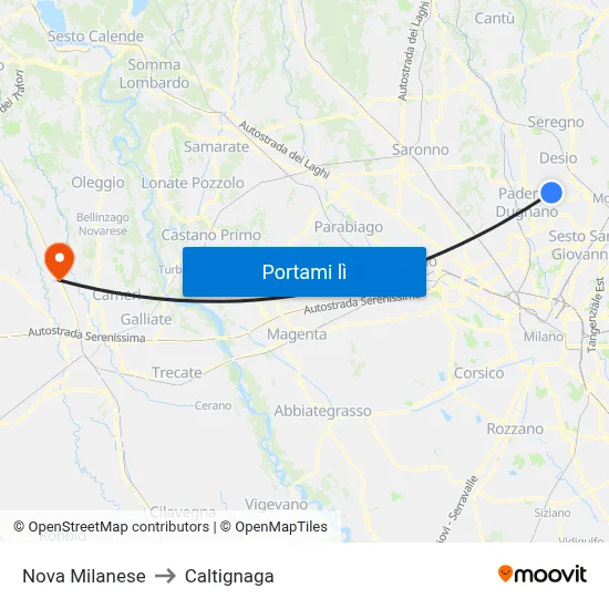 Nova Milanese to Caltignaga map