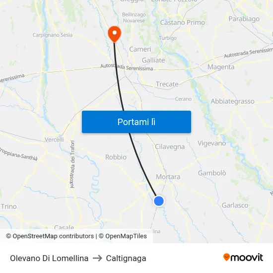 Olevano Di Lomellina to Caltignaga map