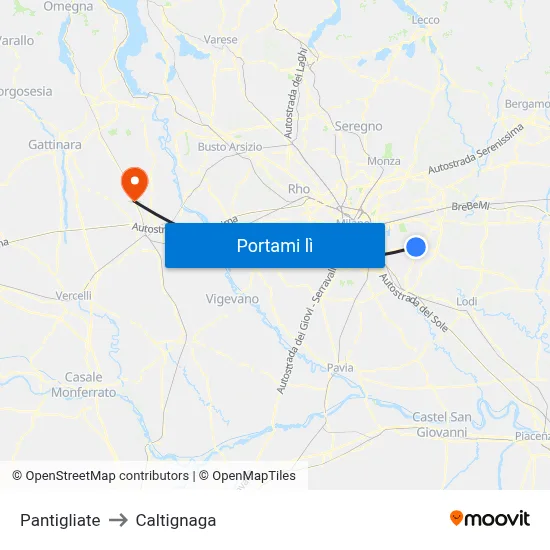 Pantigliate to Caltignaga map