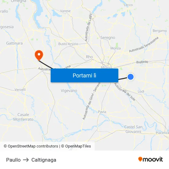 Paullo to Caltignaga map