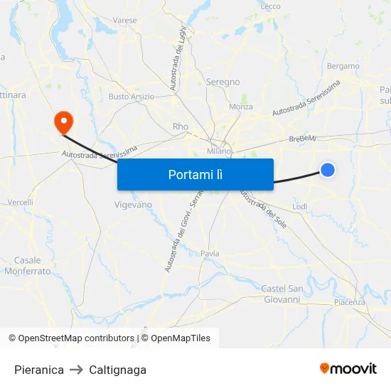 Pieranica to Caltignaga map