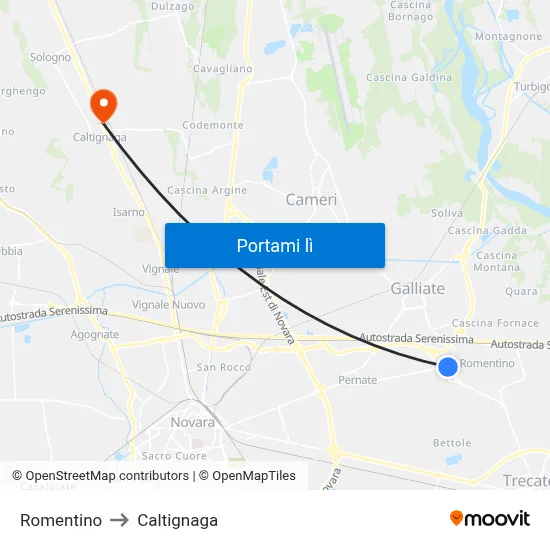 Romentino to Caltignaga map