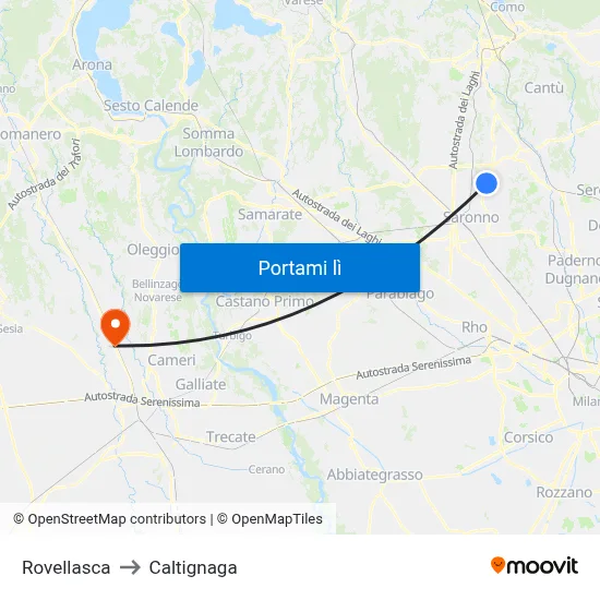 Rovellasca to Caltignaga map
