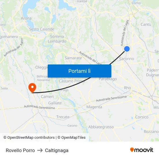 Rovello Porro to Caltignaga map