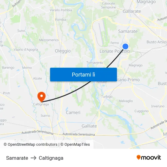 Samarate to Caltignaga map