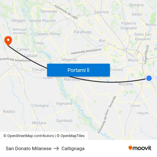 San Donato Milanese to Caltignaga map