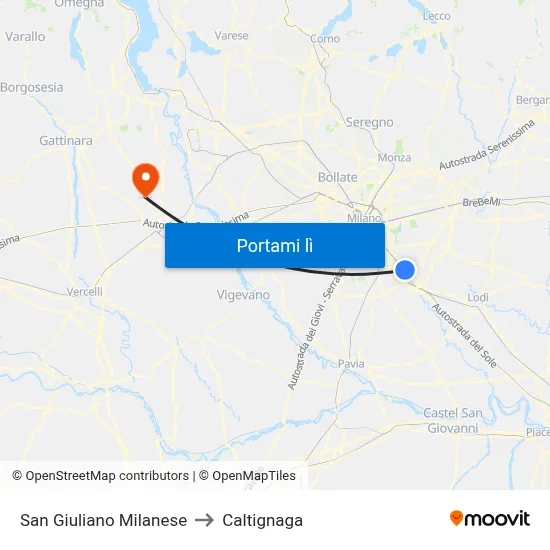 San Giuliano Milanese to Caltignaga map