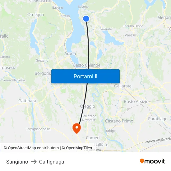 Sangiano to Caltignaga map