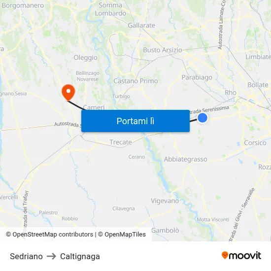 Sedriano to Caltignaga map