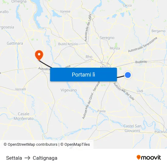 Settala to Caltignaga map