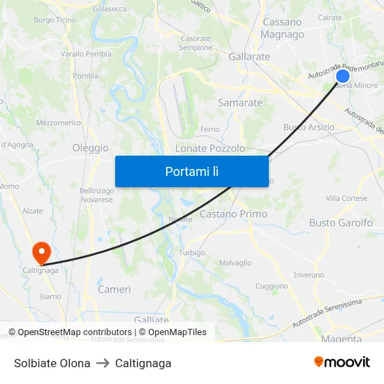 Solbiate Olona to Caltignaga map