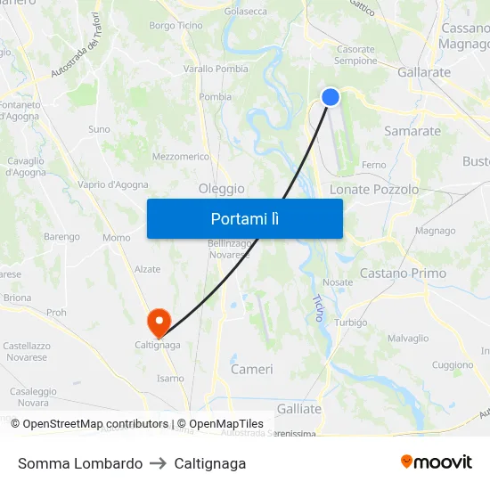 Somma Lombardo to Caltignaga map