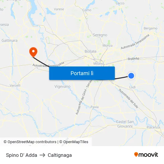 Spino D' Adda to Caltignaga map
