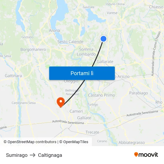 Sumirago to Caltignaga map