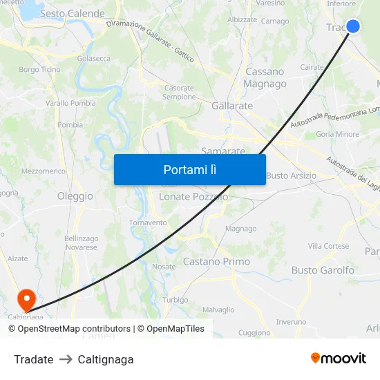Tradate to Caltignaga map