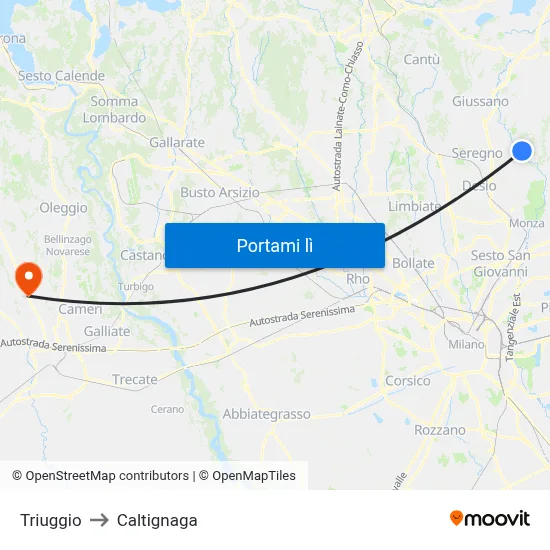 Triuggio to Caltignaga map