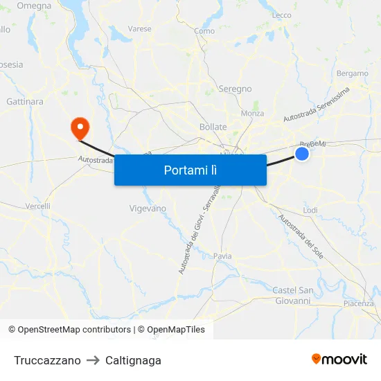 Truccazzano to Caltignaga map