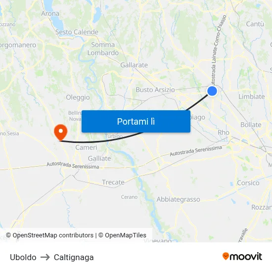 Uboldo to Caltignaga map