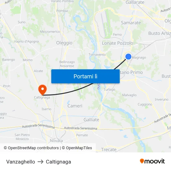 Vanzaghello to Caltignaga map