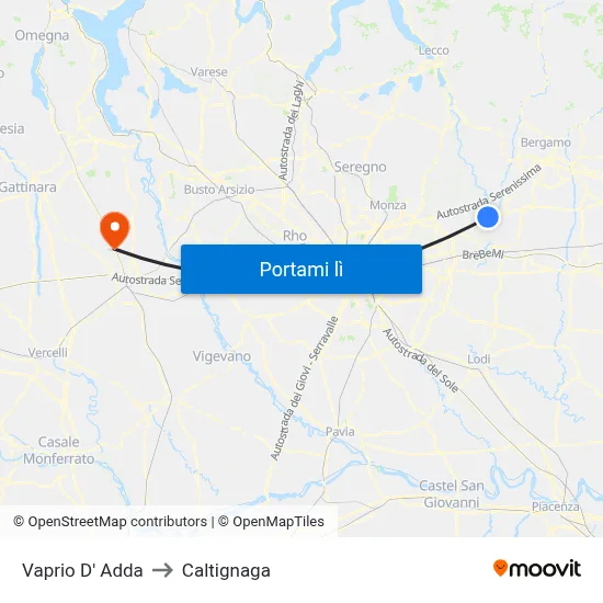 Vaprio D' Adda to Caltignaga map