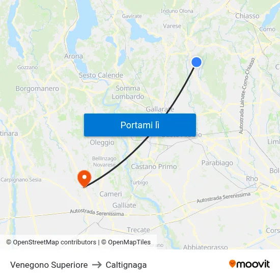Venegono Superiore to Caltignaga map