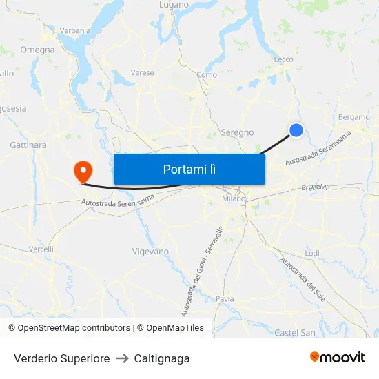 Verderio Superiore to Caltignaga map