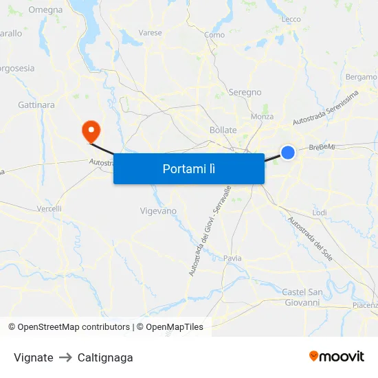 Vignate to Caltignaga map