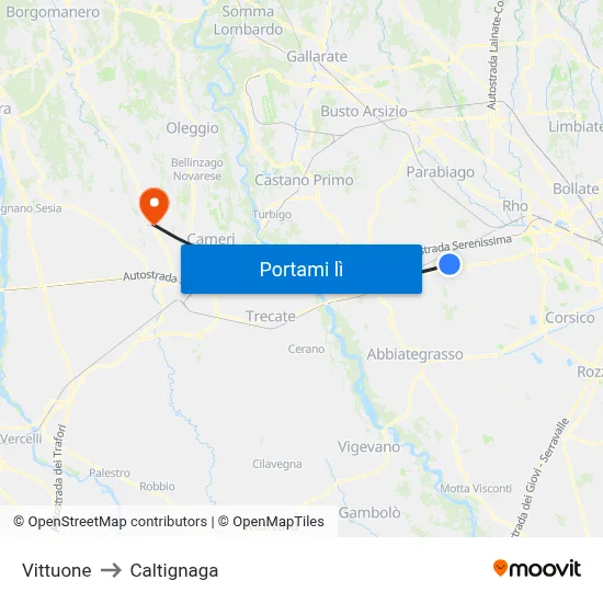Vittuone to Caltignaga map