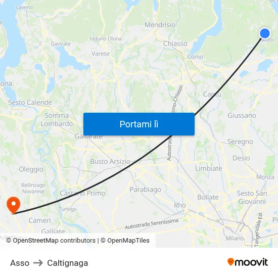 Asso to Caltignaga map