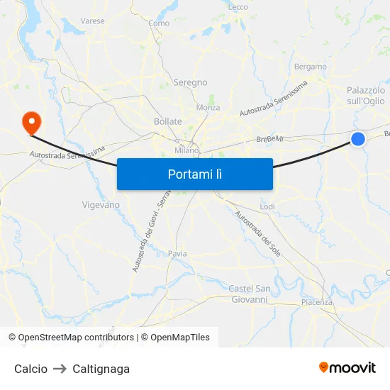 Calcio to Caltignaga map