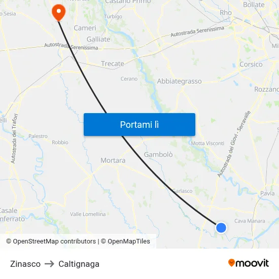Zinasco to Caltignaga map