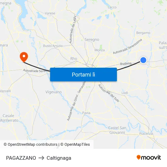 PAGAZZANO to Caltignaga map