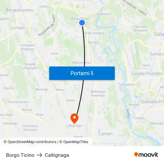 Borgo Ticino to Caltignaga map