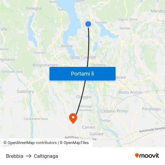 Brebbia to Caltignaga map