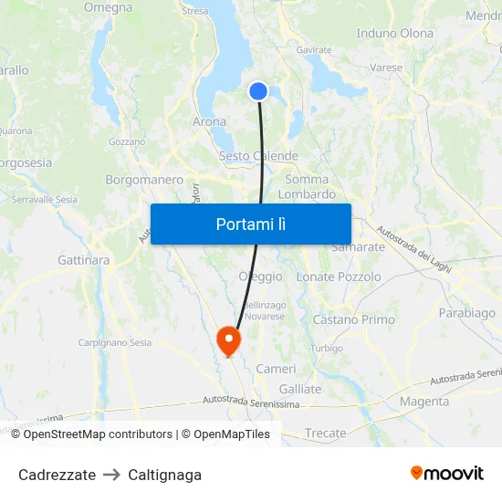 Cadrezzate to Caltignaga map