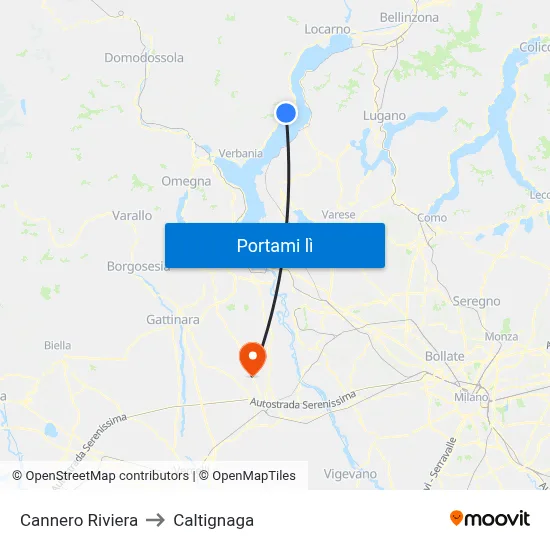 Cannero Riviera to Caltignaga map
