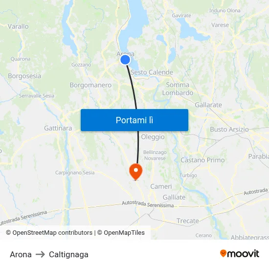 Arona to Caltignaga map