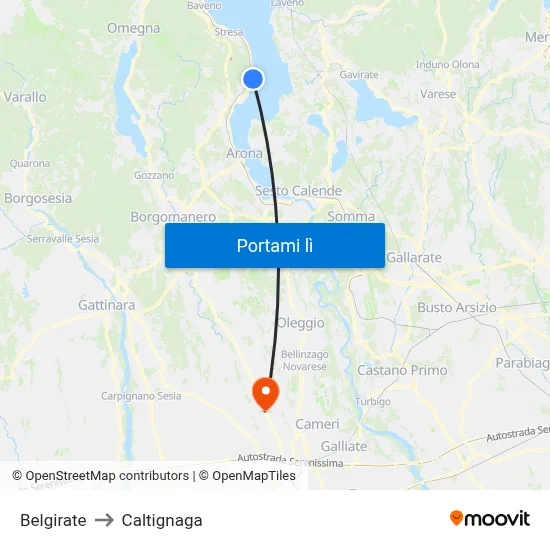 Belgirate to Caltignaga map