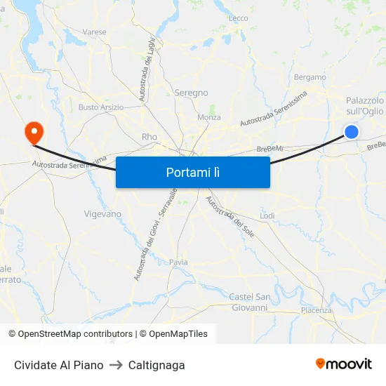 Cividate Al Piano to Caltignaga map