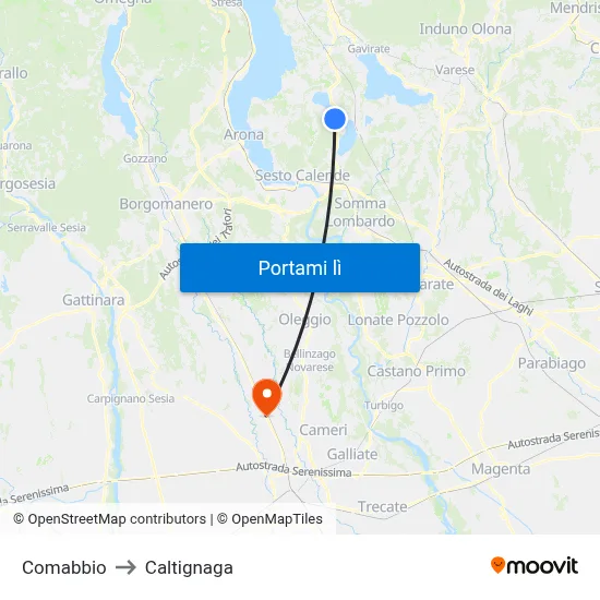 Comabbio to Caltignaga map