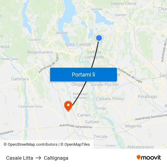 Casale Litta to Caltignaga map