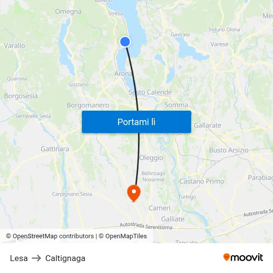 Lesa to Caltignaga map