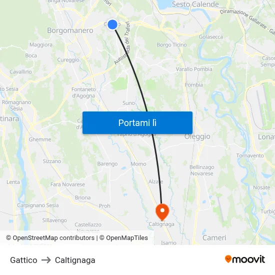 Gattico to Caltignaga map