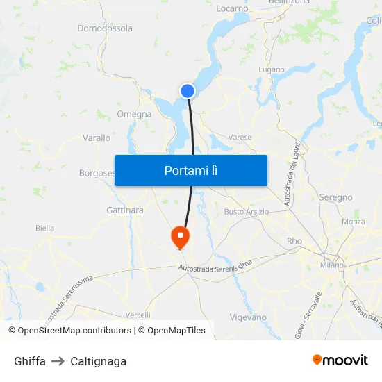 Ghiffa to Caltignaga map