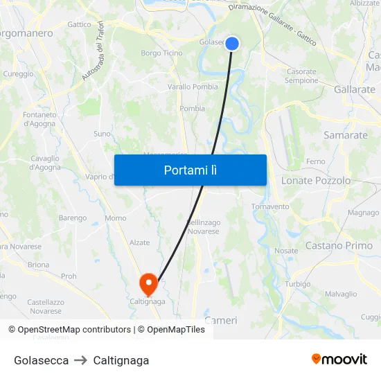 Golasecca to Caltignaga map