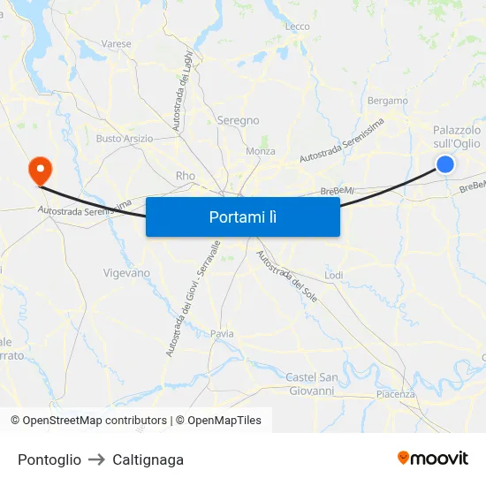 Pontoglio to Caltignaga map